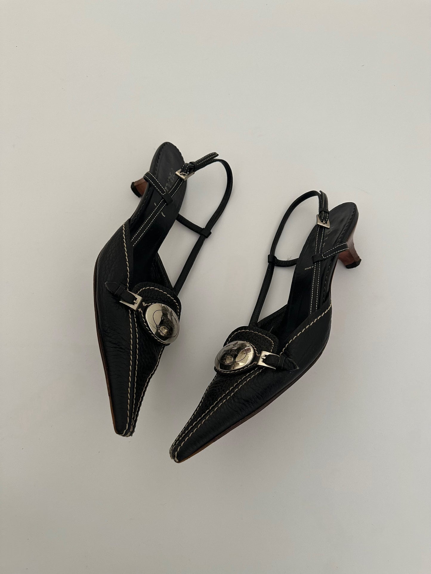 Prada Logo Leather Slingback Heels (37,5)