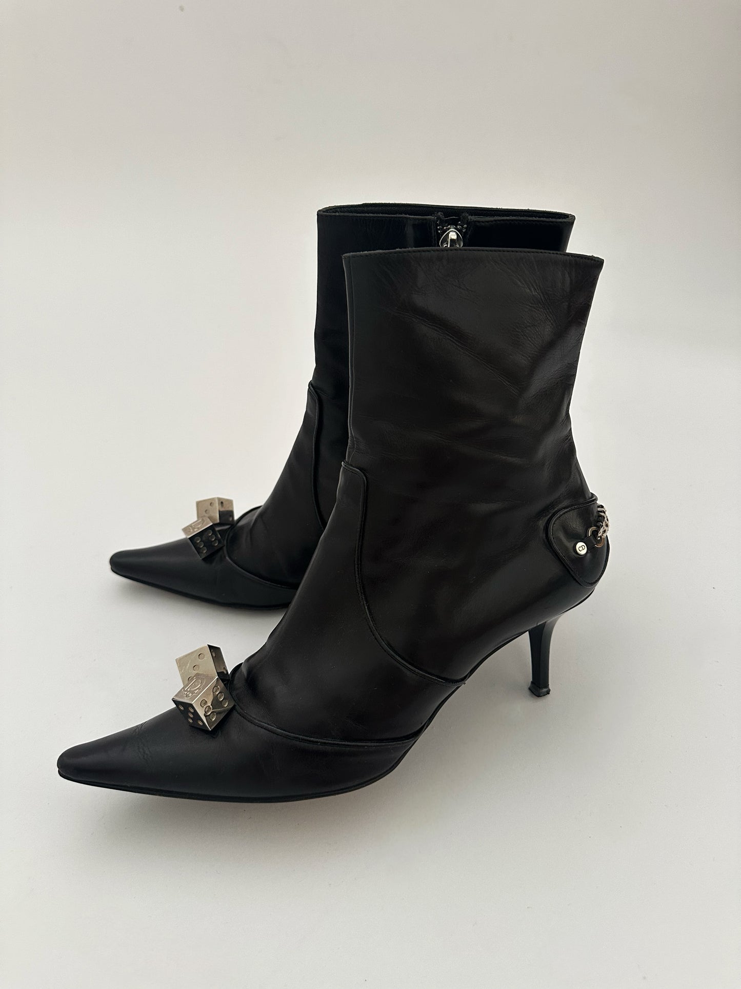 Dior Dice Gambler Leather Ankle Boots (39)