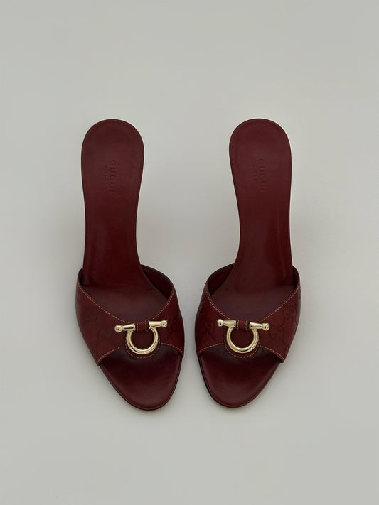 Gucci Monogram Leather Mules (39)