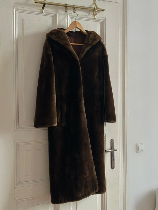 Vintage Faux Fur Suede Leather Coat (S)