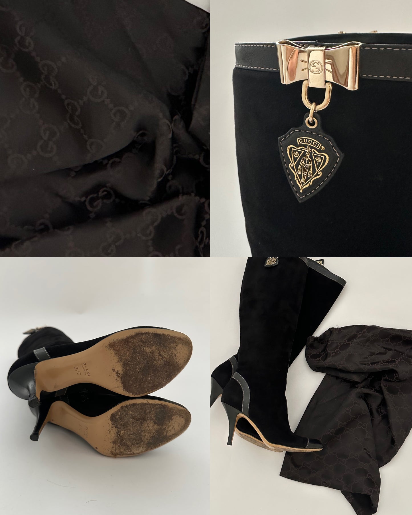 Gucci Bow Suede Leather  Boots (37)