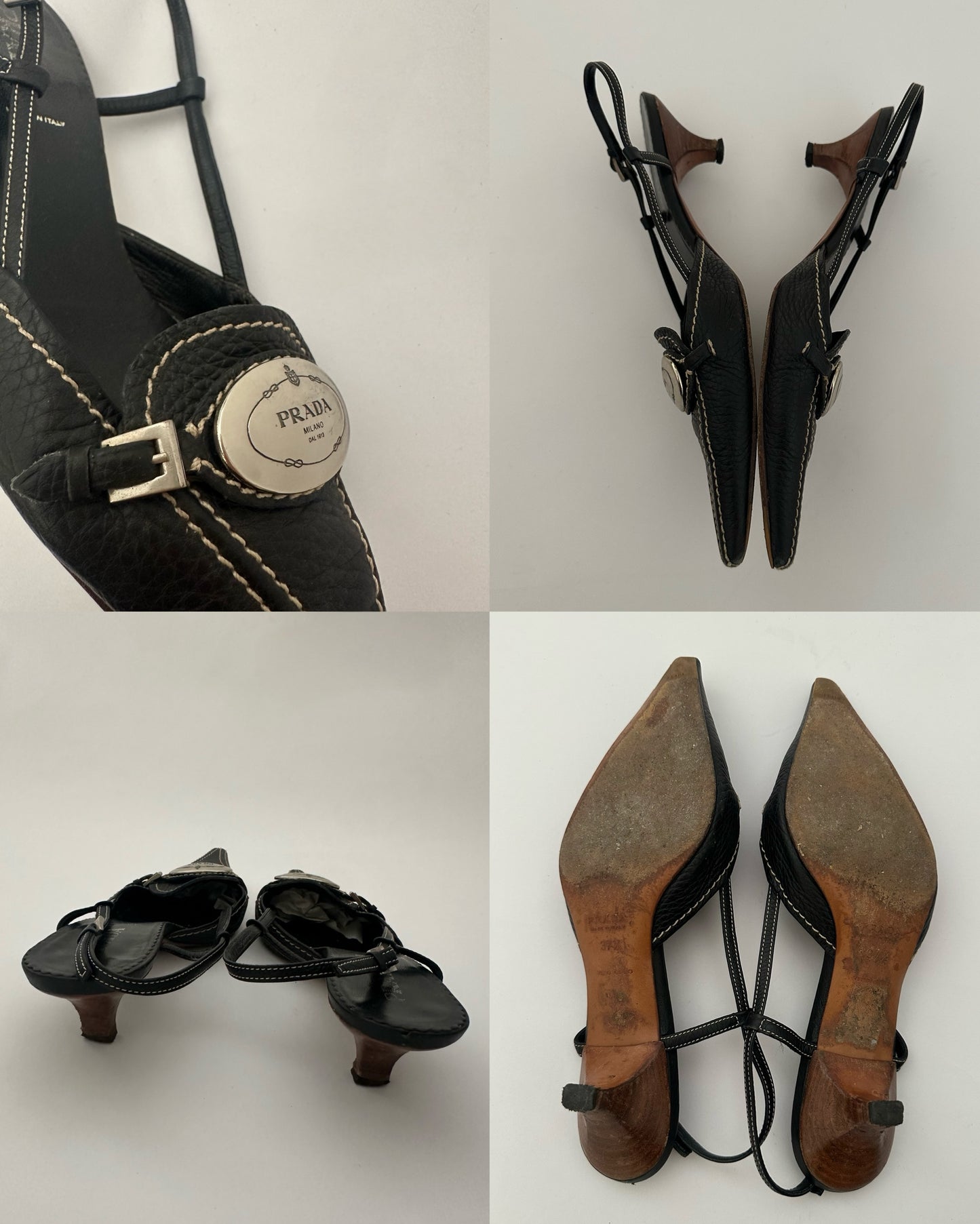 Prada Logo Leather Slingback Heels (37,5)