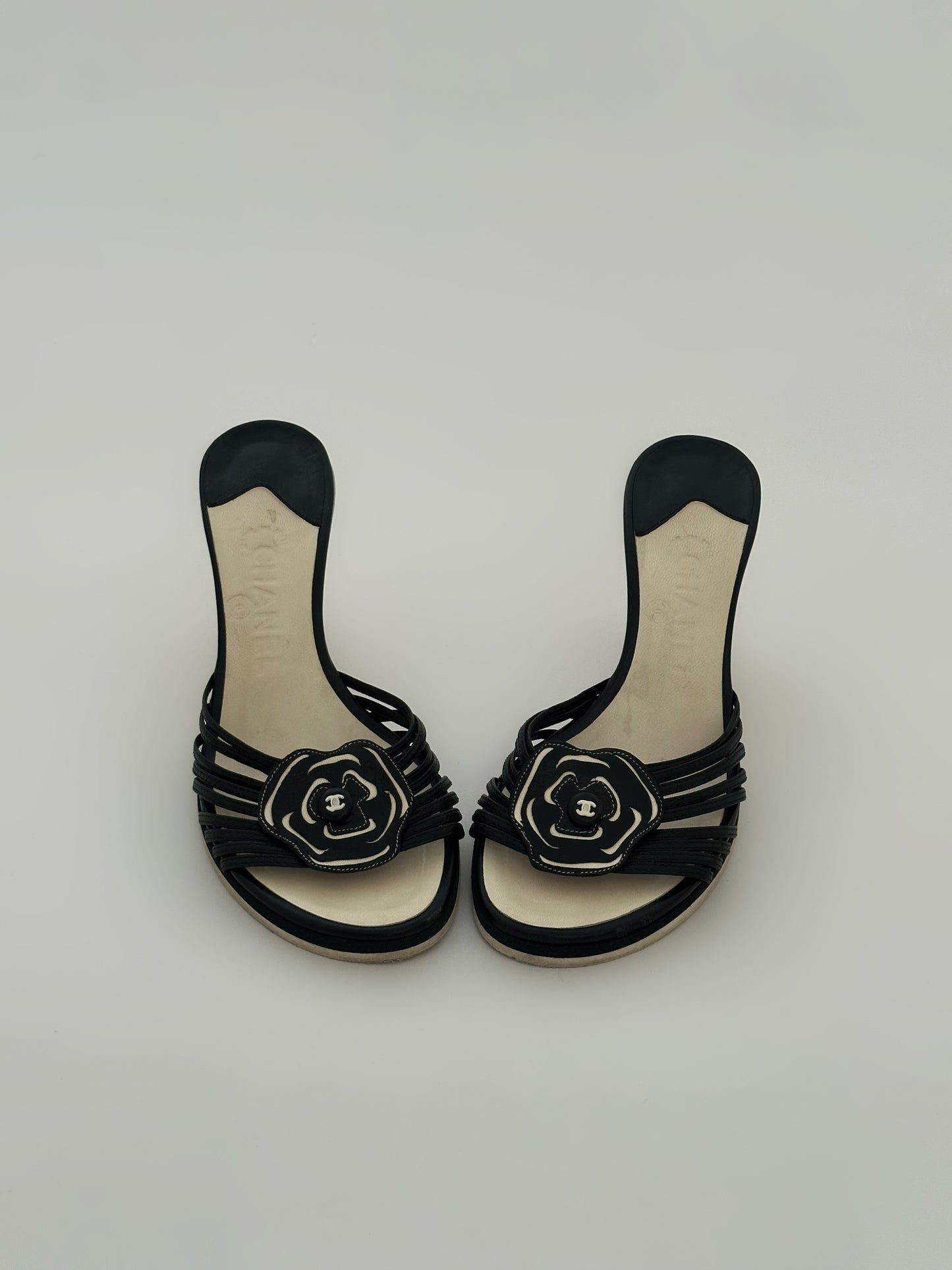 Vintage Chanel Camellia Wedge Sandals (38)