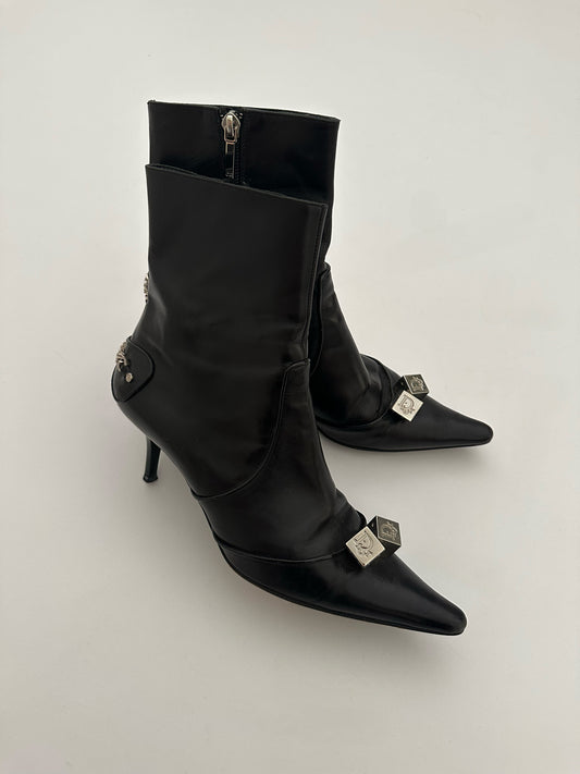 Dior Dice Gambler Leather Ankle Boots (39)