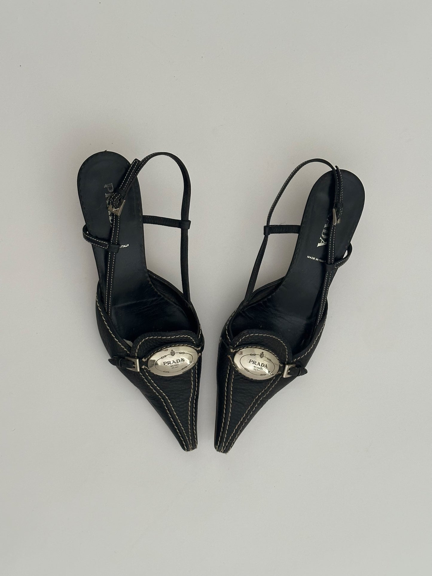 Prada Logo Leather Slingback Heels (37,5)