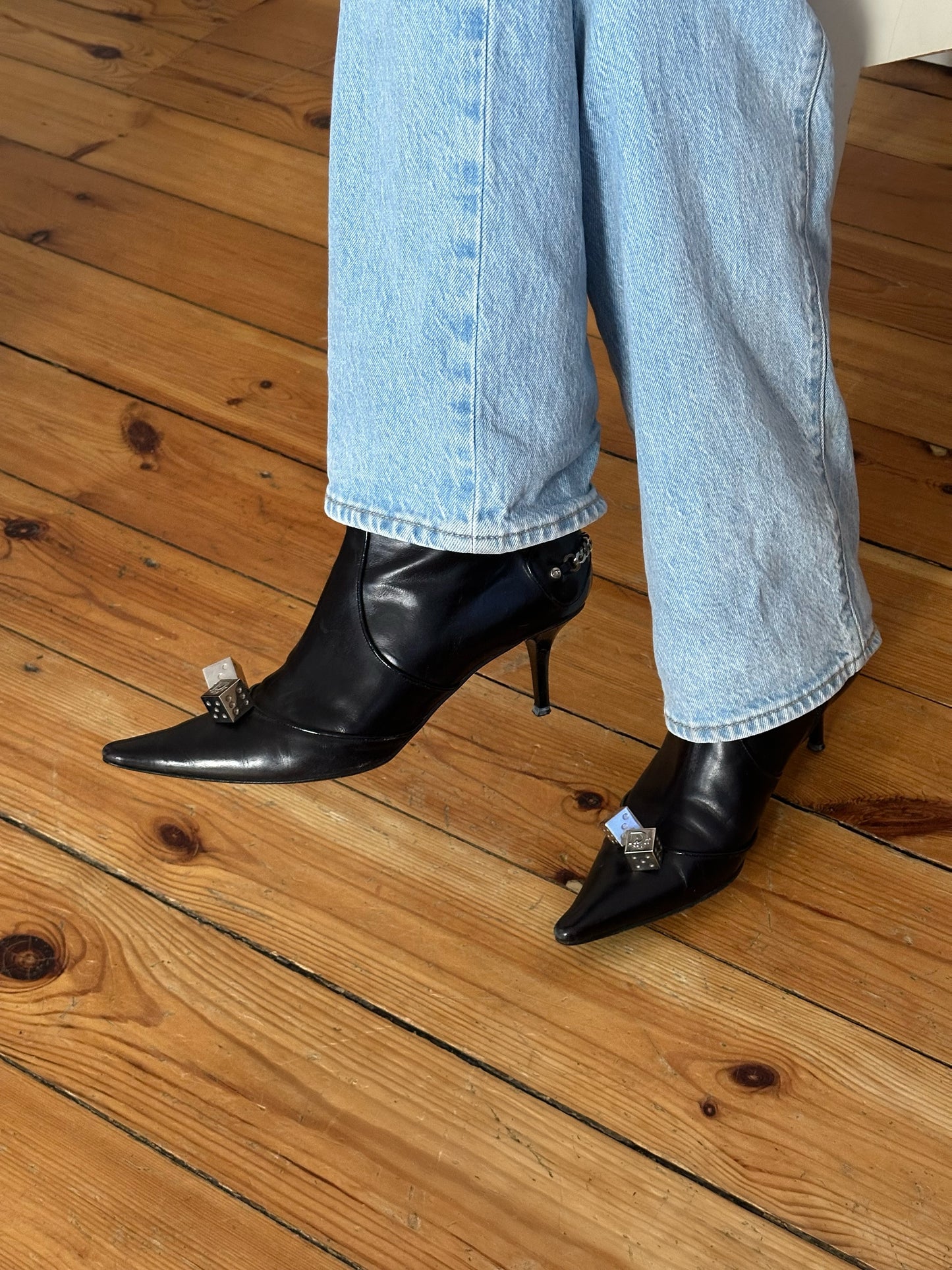 Dior Dice Gambler Leather Ankle Boots (39)