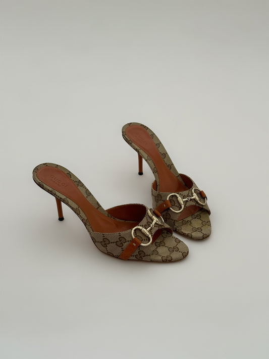 Gucci Monogram Horsebit Mules (39)
