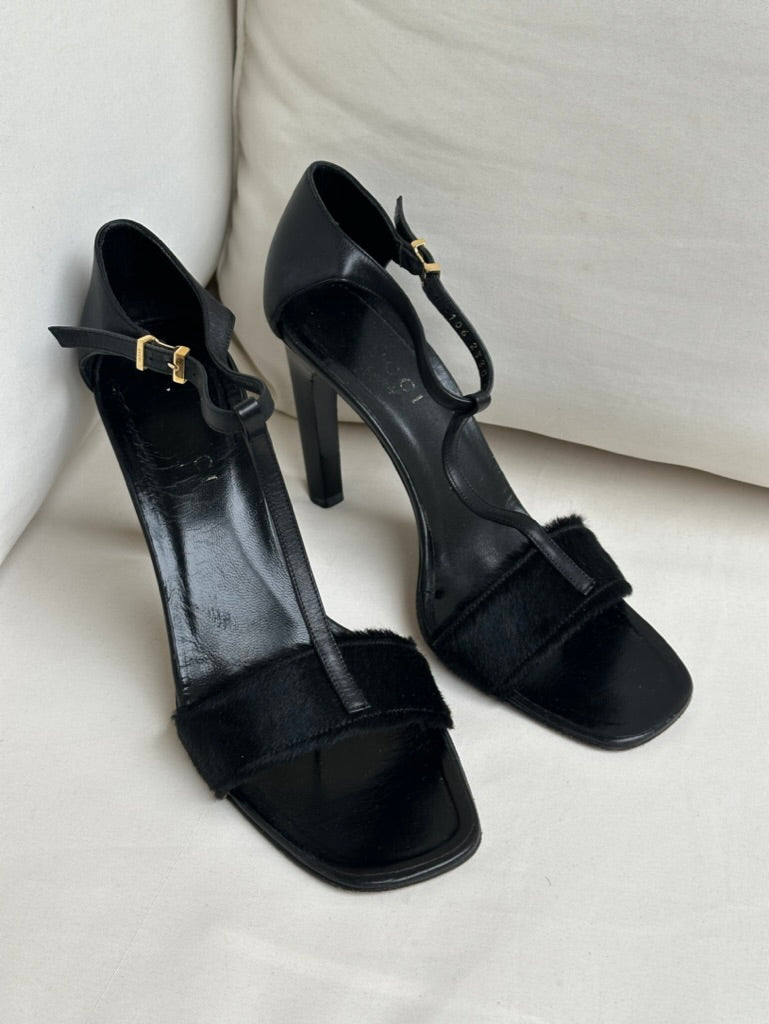 Gucci Ponyhair T-Strap Heels (38)