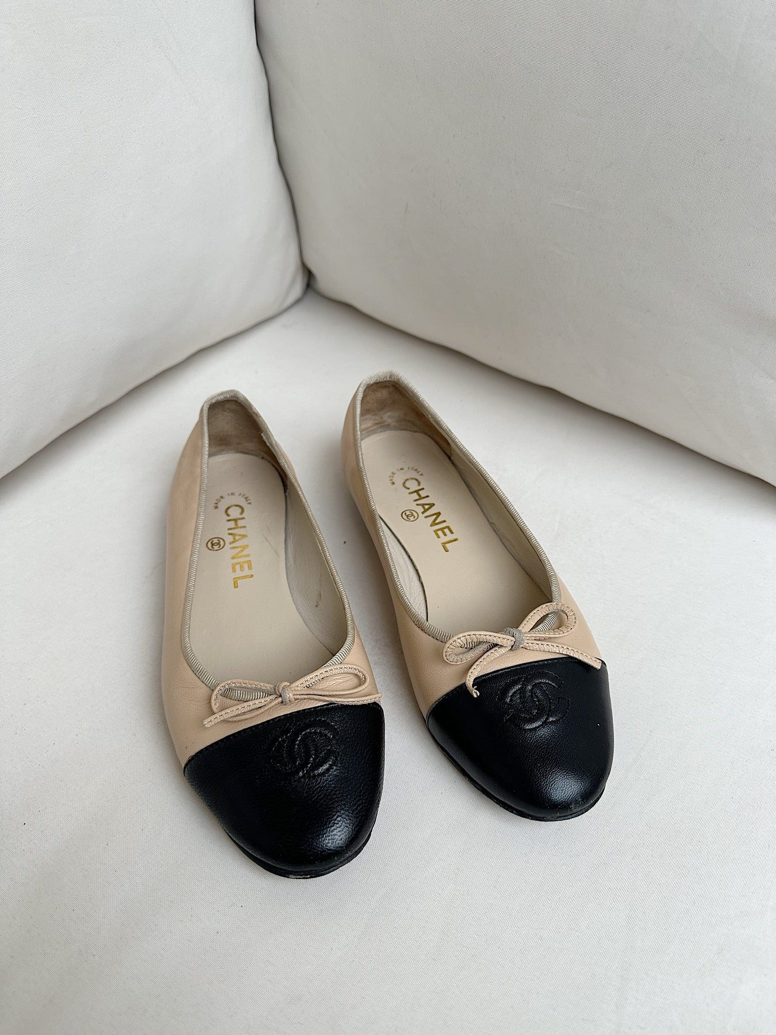 chanel gold ballerina shoes